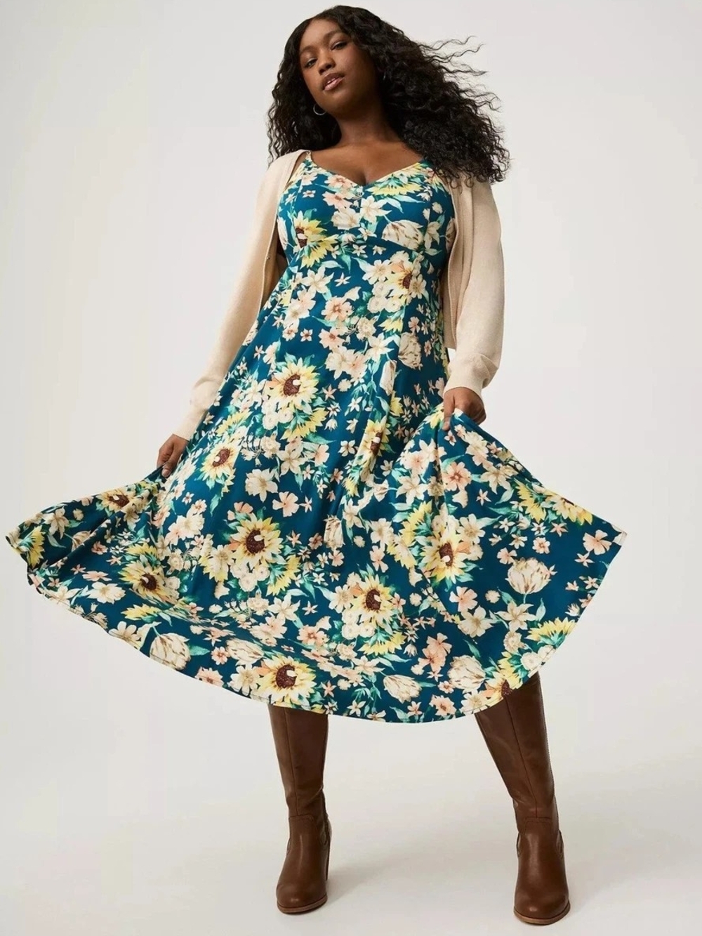 Torrid Floral Tea Length Trapeze Dress - with pockets!